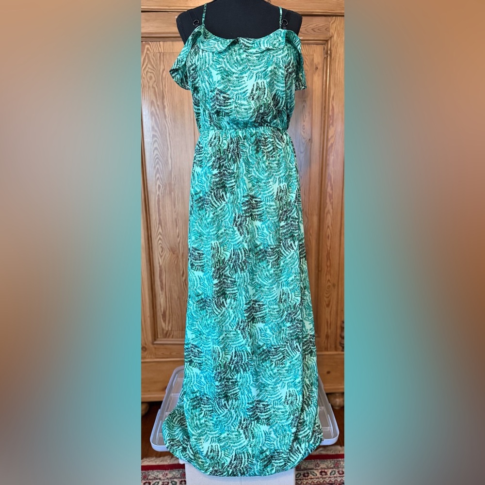 Sleeveless Maxi Sundress Blue Green Print Collective Concepts L